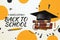 Back to School, web banner with graduation hat and books. Template for retail marketing promotion and education related