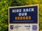 Back to Work. Hire Back our heroes signboard. British Columbia Healthcare workers united