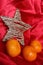 Back in USSR - mandarins, scarlet cloth and star like a symbol of the soviet new yearâ€™s holidays