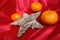 Back in USSR - mandarins, scarlet cloth and star like a symbol of the soviet new yearâ€™s holidays