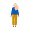 Back View of Blond Woman Character in Blue Jacket Standing Vector Illustration