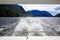 Back view of a boat, beautiful landscape. Te Anau, New Zealand