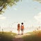 Back view of a boy and a girl in the park friendship day concept illustration Ai generative