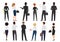 Back view of business office people group, man and woman characters standing together isolated vector illustration.