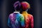 Back view cartoon of LGBTQ couple with love. LGBTQ pride concept. Minimal Technology. Generative AI