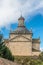 Back view at the dome copula tower at the iconic spanish Romanesque and Renaissance architecture building at the Iglesia de