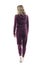 Back view of elegant feminine young woman in home wear leisure sweatsuit walking and looking away