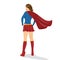 Back View of Female Superhero with Red Cape Flowing in the Wind