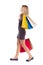 Back view of going woman with shopping bags