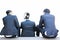 back view group of businessmen one is AI discussing in business problem isolate on white background