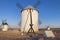 Back view of La Mancha windmills. Rising light, Campo de Criptana, Spain