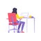 Back view modern woman working laptop browsing internet website sitting at desk workplace vector