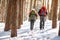 Back view of mountaineers in forest