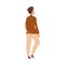 Back View of Mustached Man Character in Brown Jacket Walking Vector Illustration
