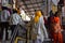 Back view of an old man inside hindu temple in India