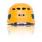Back view of orange climbing helmet