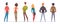 Back view persons. Male and female standing characters in casual and business style clothes head torso legs and arms