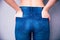 Back view portrait of a woman`s body part in jeans