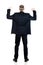 Back view successful businessman with arms up