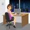 Back view of successful businesswoman sitting working with laptop at office