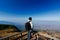 Back view of unidentified tourist looking far away at Kew Mae Pan viewpoint , Doi Inthanon national park , Chiangmai ,Thailand