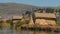 Back view of uros reed houses, lake Titicaca, Peru