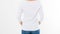 Back view: woman in white t-shirt mock up isolated, t shirt female, blank tshirt