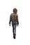 back view of a young girl child wearing a leather jacket and slim jean pants. Fashion black teen girl.