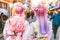 Back view of young woman in Japanese Harajuku street fashion style with pastel colored hair and cute clothes