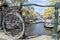 Back wheel of a holland bike standing on bridge