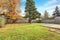 Back yard with deck and grass.