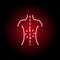 backache icon in neon style. Element of human body pain for mobile concept and web apps illustration. Thin line icon for website