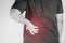 Backache injury in humans .backache pain,joint pains people medical, mono tone highlight at backache