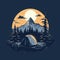 Backcountry Camping T-shirt Design With Night Tent And Sunrise Forest