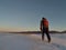 Backcountry cross-country skiing on a cold winter morning