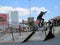 The backflip tricks from the ramp in skateboarding sport