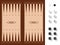 Backgammon brown board to play traditional game, dices from one to six dots, wooden box