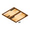 Backgammon wooden board and chips for game. Board game