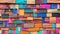 Background of an abstract block stack on a wall with a wood-aged art architecture texture and a colorful abstract wood texture