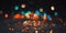 Background abstract glitter lights blue and orange on black defocus. Beautiful banner colored bokeh