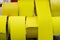 Background of adhesive yellow tape set. Selective focus.