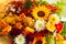 Background of assorted autumn flowers. Concept of fall festive decoration