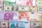 Background from banknotes of various currencies