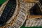 Background of basket surface. Pattern background. Wicker straw Basket. Handcraft weave texture natural wicker, texture basket