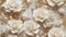 Background of beautiful porcelain white roses, gold buds and leaves.