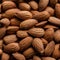 Background of big raw peeled almonds situated arbitrarily. Generative ai