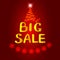 Background big sale. Bright illustration in gold and red colors. Illustration with snowflakes and star.