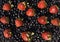 Background with bilberries and strawberries