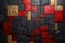 Background of black, gold and red stone slabs