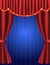 Background with blue and red curtain. Design for presentation, concert, show